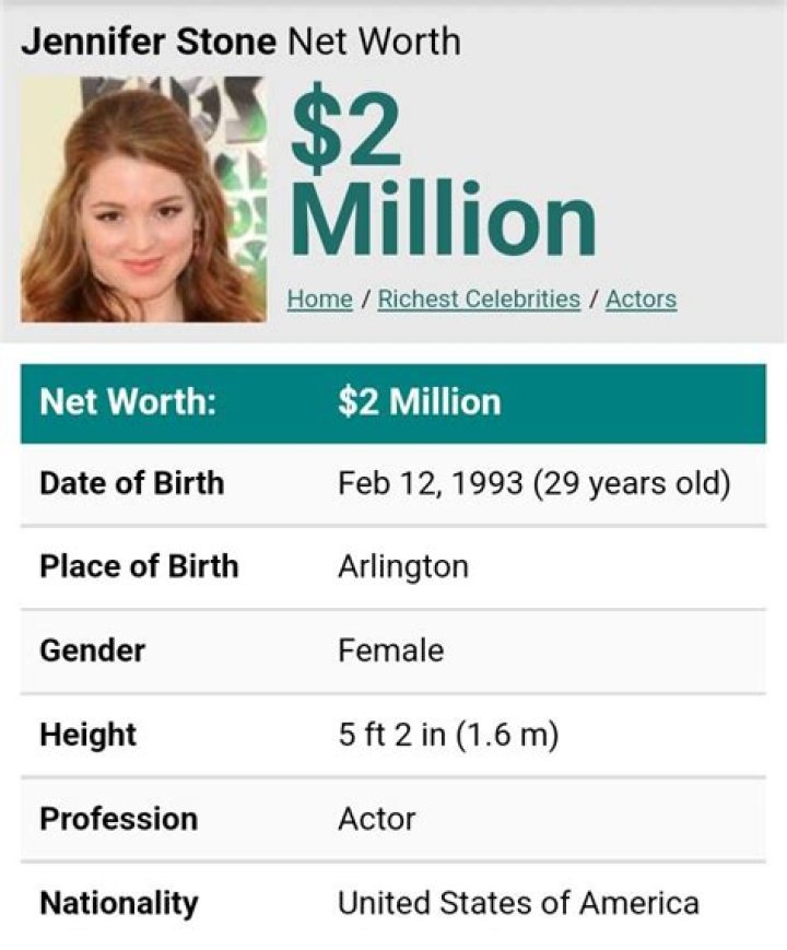 Jennifer Stone Net Worth