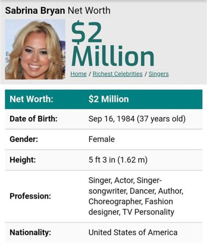 Sabrina Bryan Net Worth